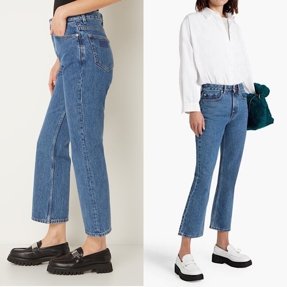 GANNI 90s Organic Cotton Stone Wash Denim High Rise Cropped Bootcut Leg Jeans 27 - Picture 2 of 10